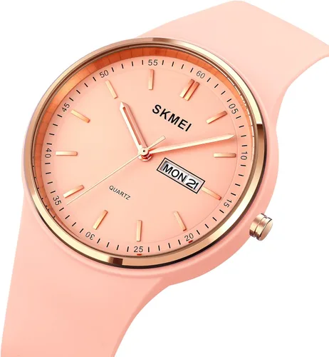 Vista 2 de PASOY Reloj de moda simple para mujer, de silicona oro rosa, esfera grande, deportes al aire libre para mujer, reloj analógico de mujer