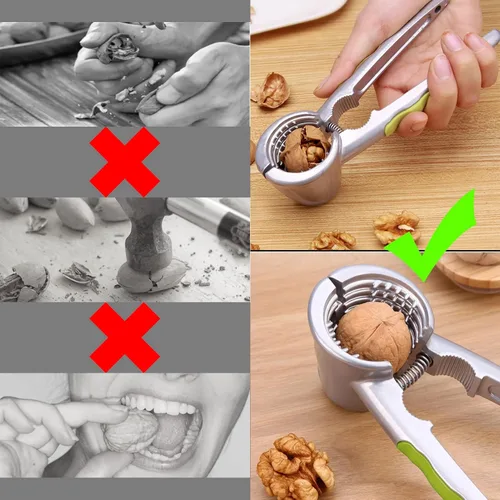 Vista 2 de plplaaoo - Alicates de nueces duraderos para nueces, galleta de nueces multifuncional, abridor de galletas de nueces con aguja de nogal y mango