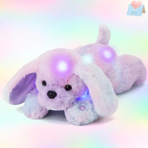 Vista 10 de WEWILL Cachorro azul iluminado de 10 pulgadas con luz LED con luz nocturna colorida, juguete de peluche suave, regalo para niños en Navidad