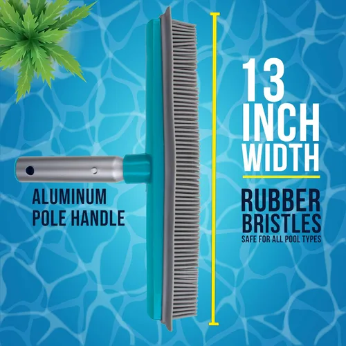 Vista 3 de U.S. Pool Supply Cepillo de piscina de 13 pulgadas con cerdas de goma y borde de escobilla – Seguro para revestimientos de vinilo, ideal
