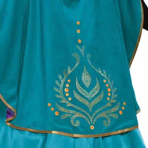 Vista 5 de Disfraz de Disney Frozen 2 Anna para niñas, vestido glam de prestigio y atuendo de capa