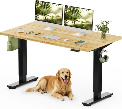 Vista 13 de FLEXISPOT Escritorio de pie de bambú sólido, escritorio de bambú real de 48 x 24 pulgadas con grano natural, estación de trabajo duradera