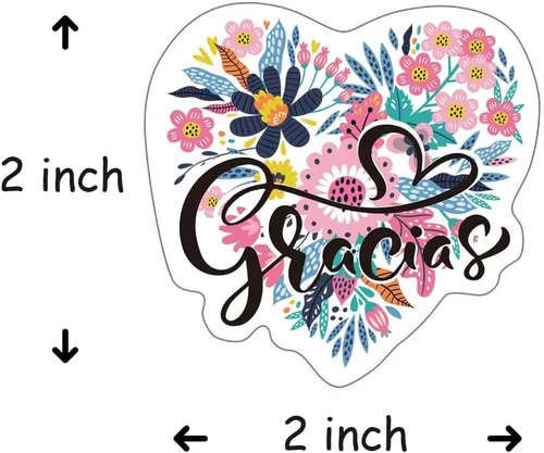 Vista 8 de 500 calcomanías grandes de agradecimiento en español Calcomanías de agradecimiento españolas en forma de corazón para fiestas, clientes, sobre