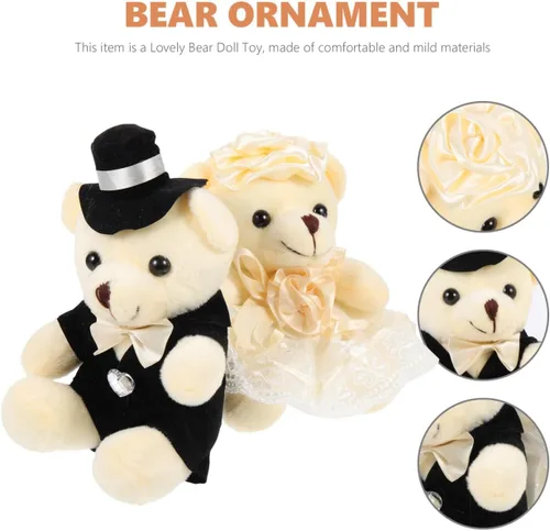 Vista 7 de 2 adornos de oso de boda, adorables osos de peluche para novia y novio, perfectos para decoración de bodas, día de San Valentín, oficina en casa