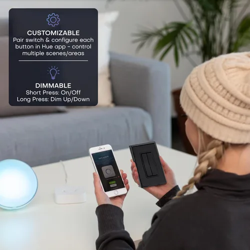 Vista 4 de Haga clic para Philips Hue – Interruptor de luz inteligente inalámbrico sin batería, rango de 30 pies – Funciona de forma nativa con el puente