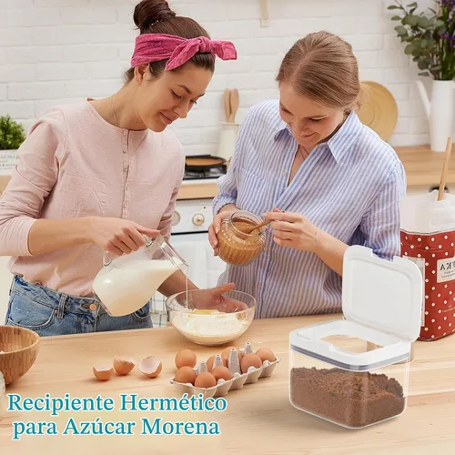 Vista 3 de Contenedor de azúcar moreno hermético, contenedor de almacenamiento de azúcar moreno de 1.3 cuartos (42 onzas/1.2 L) con cuchara, tarro transparente