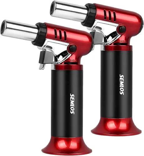 Vista 10 de Semlos Antorcha de butano con indicador de combustible, encendedor de cocina recargable con bloqueo de seguridad y llama ajustable para bricolaje