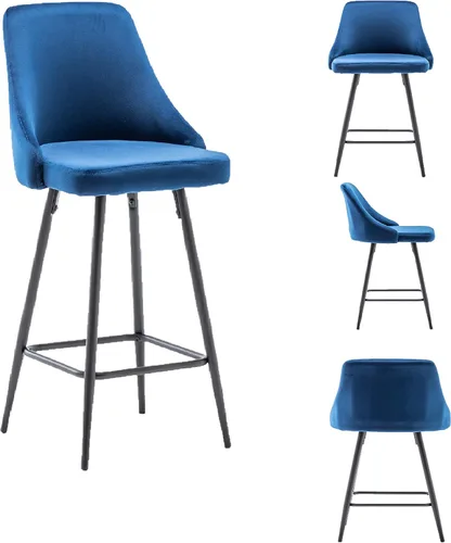 Vista 3 de BTEXPERT Juego de 4 sillas de bar tapizadas de alta calidad para comedor de 25 pulgadas con respaldo alto, paquete de 4 unidades, terciopelo azul