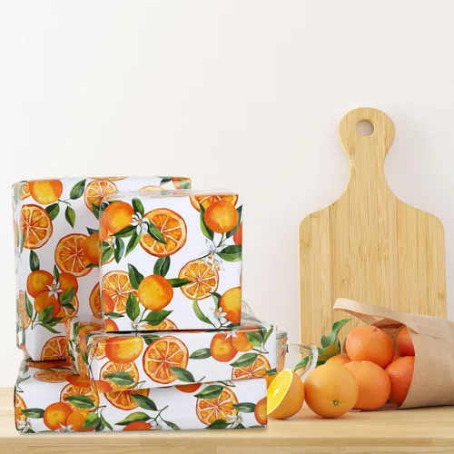Vista 6 de Papel de regalo naranja, papel de regalo de frutas cítricas, papel de regalo plegado a granel, plano mandarina, para cumpleaños, baby shower