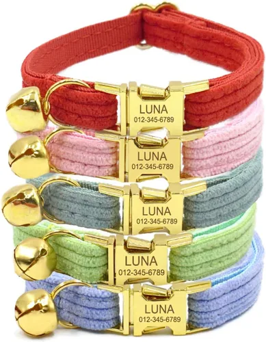 Vista 13 de Collar de gato reflectante personalizado con campana y hebilla separable, nombre grabado y número de teléfono