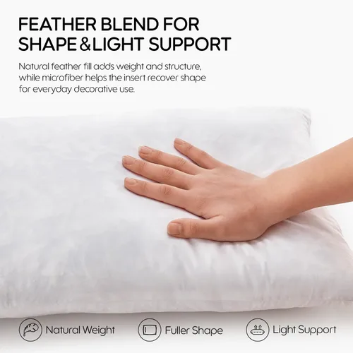 Vista 2 de Juego de 2 rellenos de almohada lumbar de plumas de 12 x 20 pulgadas, relleno de almohada decorativa para fundas, ajuste más completo con soporte