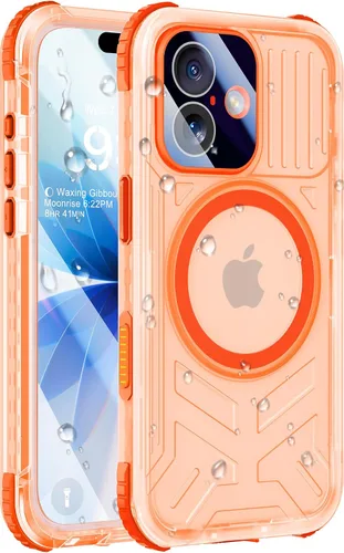 Vista 55 de Funda impermeable para iPhone 15 con Magsafe, protector de pantalla, cordón, IP68 militar de cuerpo completo a prueba de golpes, para deportes Negro