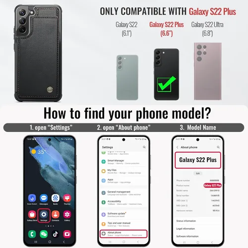 Vista 6 de Vinich Funda tipo cartera para Samsung Galaxy S22 Plus con tarjetero y ranuras de crédito con bloqueo RFID, función atril, a prueba de golpes