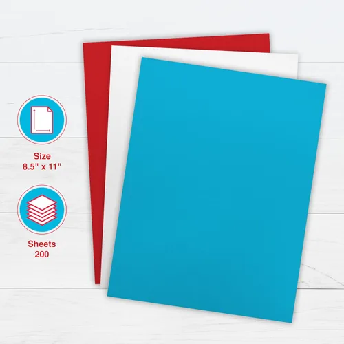 Vista 2 de PrintWorks Americana Cardstock 8.5 x 11 pulgadas – 200 hojas – Colores de cartulina rojo, blanco y azul – Ideal para proyectos escolares