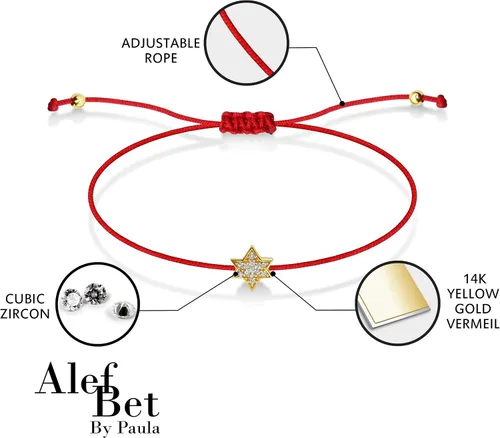 Vista 5 de Pulseras de protección roja con cierre ajustable y circonitas cúbicas sintéticas cuentas de estrella judía o mal de ojo