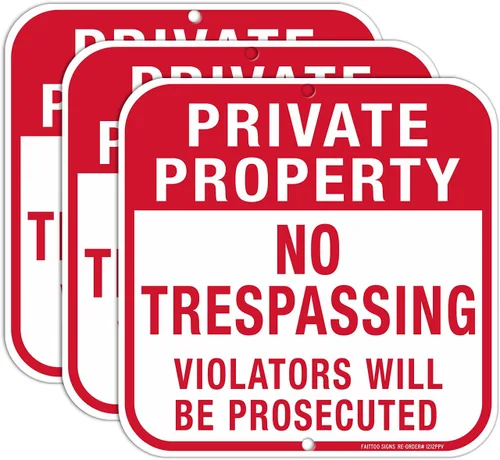 Vista 7 de Señal de propiedad privada No Trespassing ("Violators Will Be Prosecuted"), cuadrado de 12 x 12 pulgadas, aluminio libre de óxido .040, protección