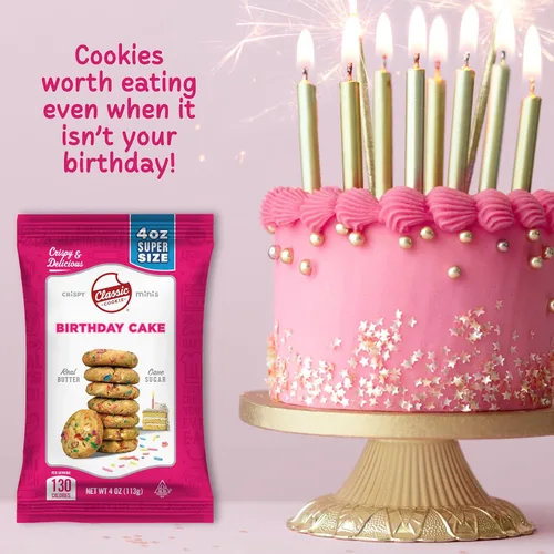 Vista 6 de Classic Cookie, Mini galletas crujientes, pastel de cumpleaños, bolsas de 4 onzas, 24 bolsas