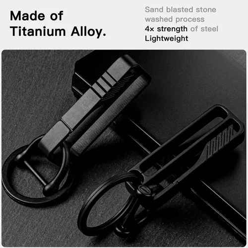Vista 6 de TISUR Belt Loop Keychain,Premium Titanium Belt Key Chain,Key Holder Belt Clip with Detachable Key Ring and D-Ring for Men