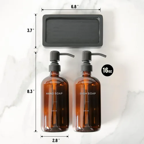 Vista 7 de Juego de dispensador de jabón ámbar Prus Waso, dispensador de jabón para fregadero de cocina con bomba de acero inoxidable negro, perfecto
