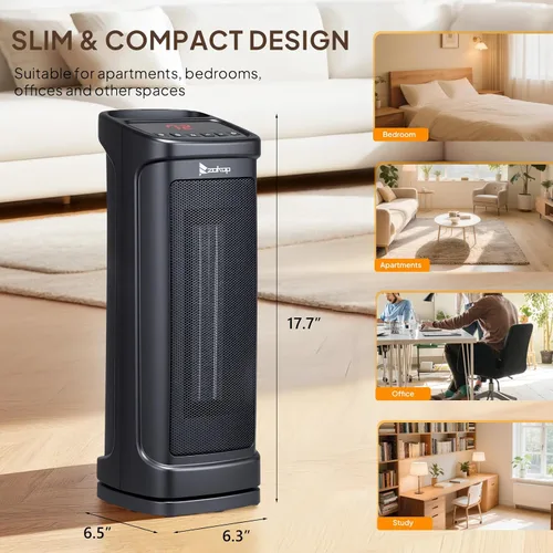 Vista 7 de ROVSUN - Calentador de espacio eléctrico de 17''H con control remoto, calentador de torre portátil con oscilación de 70°, temporizador, termostato