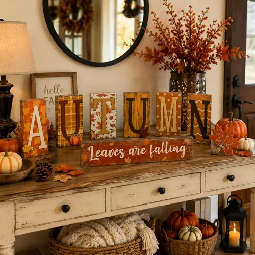 Vista 7 de Threehoney 8 piezas de decoración de mesa de otoño, letrero primitivo