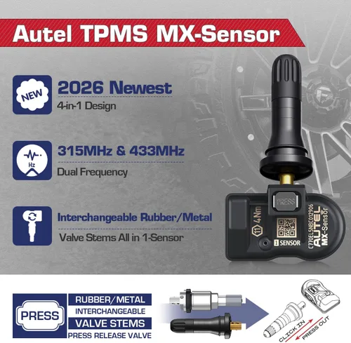 Vista 3 de Autel TPMS MX Sensor 315 433Mhz 2 en 1 Sensores de llantas, nivel OE, Press-Release universal, 100% programable por TPMS Tool TS408S TS501 PRO