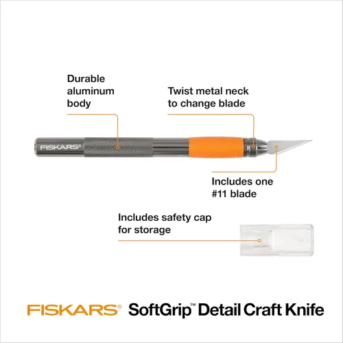 Vista 2 de Fiskars Cuchillo de manualidades con detalles, regalos geniales para hermano, incluido con cubierta protectora, 8 pulgadas, cuchillo Exacto