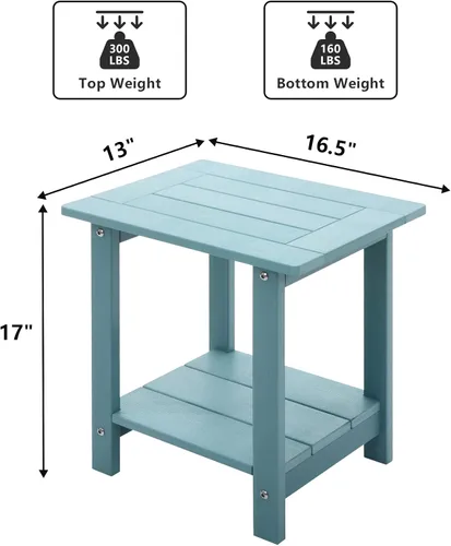 Vista 2 de Mesa auxiliar doble Adirondack Meluvici resistente a la intemperie, mesa de centro rectangular para exterior para silla Adirondack, Aruba
