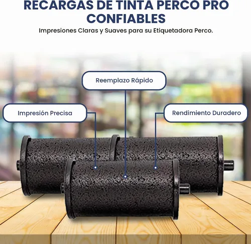 Vista 6 de Perco Rollo de tinta para pistolas Perco Pro (1 y 2 líneas) de precio y fecha, paquete de 4 tintas de repuesto, impresiones fáciles de cargar