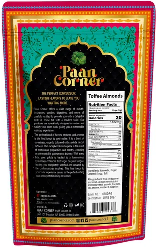 Vista 2 de Paan Corner Almendras de caramelo, aperitivo indio premium, ingredientes limpios, 4.23 oz
