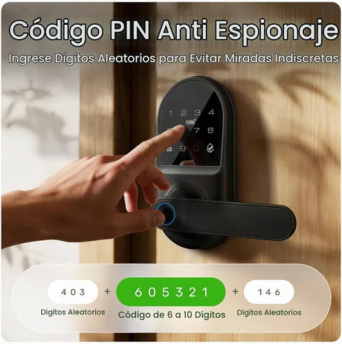 Vista 5 de Leydebong Cerradura de puerta con teclado inteligente con manija, cerradura Negro mate