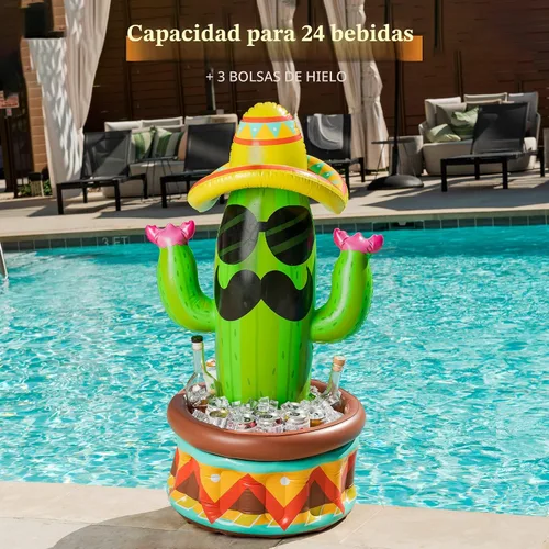 Vista 5 de JOYIN Enfriador inflable de cactus de 43 pulgadas con sombrero para fiestas, suministros de fiesta del Cinco de Mayo, enfriador inflable