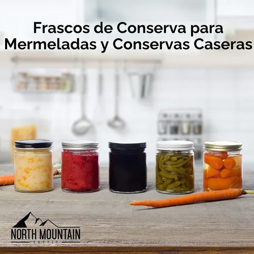 Vista 5 de North Mountain Supply Tarros de conservas de vidrio transparente de 9 onzas con tapas de metal negro de 2.756 in, caja de 12