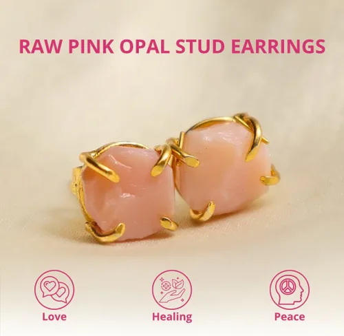 Vista 96 de Gempires Natural Raw Prong Setting Stud Earrings, 8-10 mm Crystals Earring, Handmade Jewelry, Gift for Her