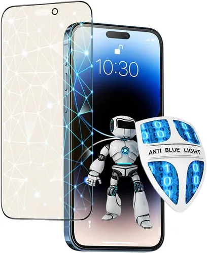 Vista 9 de PERFECTSIGHT Sapphire - Protector de pantalla antideslumbrante y antiluz azul, diseñado para iPhone 14 Pro, protección ocular de vidrio templado
