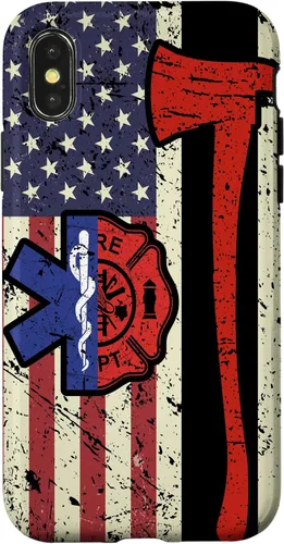 Vista 5 de Funda para iPhone 16 EMT Firefighter American Flag Patriot Paramedic Firefighter