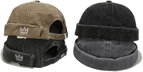 Vista 2 de Gorro de algodón para hombre, diseño retro sin bordes, sin aleros, estilo hip hop, para hombre