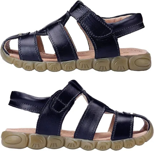 Vista 6 de DADAWEN - Sandalias deportivas de cuero para niños y niñas, puntera cerrada, para exteriores (para bebés, niños pequeños y grandes)