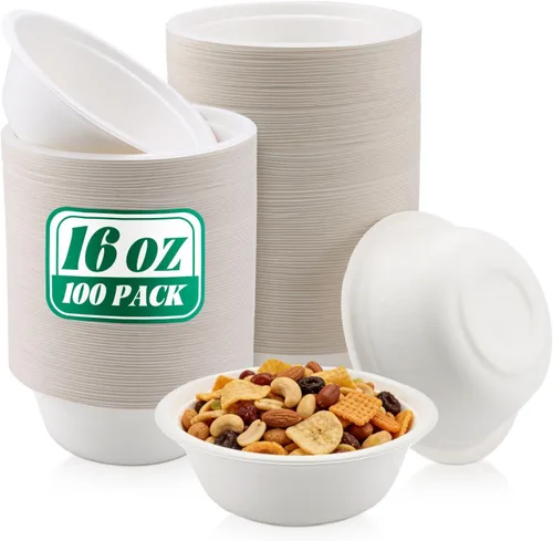 Vista 12 de Oomcu Paquete de 100 cuencos de sopa desechables pequeños de 8 onzas a granel, compostables y biodegradables, cuencos de papel reciclado resistentes