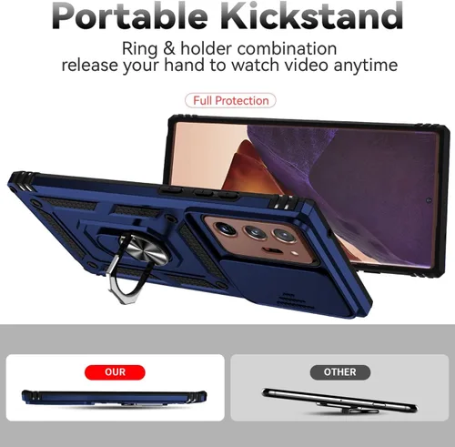 Vista 4 de Funda para Galaxy Note 20 Ultra/Samsung Note 20 Ultra N986U con protector de pantalla de vidrio templado y cubierta de cámara deslizante, anillo