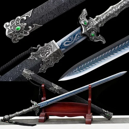 Vista 11 de Espada china Han Jian alto manganeso acero afilado hoja bestia protector de Verde