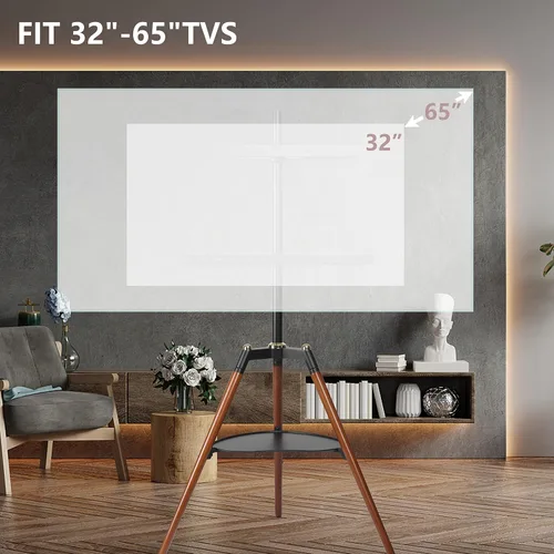 Vista 6 de ETHU - Soporte de TV con caballete con placa para TV de 32 a 65 pulgadas Trípode ajustable en altura con bandeja, soporte de TV de esquina