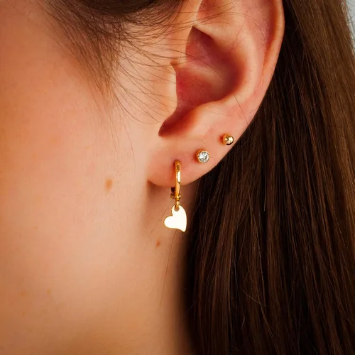 Vista 9 de 14K Gold Clasp Closure Dangle Earrings, Trendy Hoop with Charm, Huggie Hoop Earrings, Hypoallergenic Nickel Free Earrings, Lightweight Huggies for