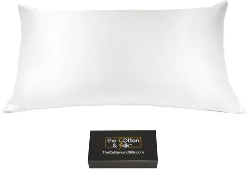 Vista 8 de Funda de almohada de seda de morera 22 Momme (cierre envolvente en la parte posterior), colección elegante, tamaño Queen, caramelo + crema