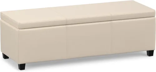 Vista 24 de SIMPLIHOME Avalon 48" Wide Fabric Storage Ottoman in Alabaster Ivory