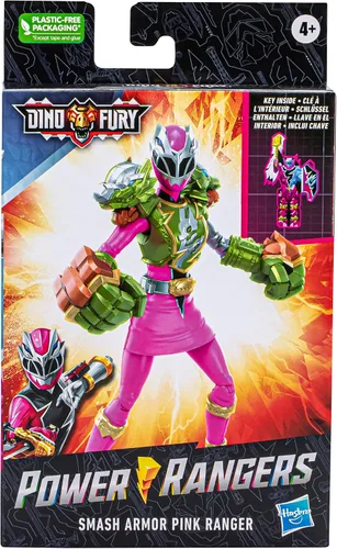 Vista 4 de Power Rangers Dino Fury Smash Armor Pink Ranger, figuras de acción de Power Rangers de 6 pulgadas son un gran regalo para niños y niñas a partir
