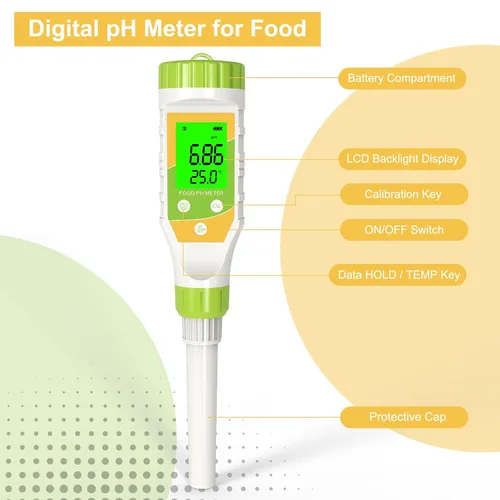 Vista 2 de Medidor de pH digital para alimentos Salsa picante Conservas de pH de alimentos Probador de pH de alimentos 0.01 Resolución de alta precisión
