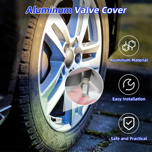 Vista 4 de Kewucn 8 PCS Tapas para Vástago de Válvula de Neumático de Coche, Cubiertas de Tapas de Aire de Aleación de Aluminio con Anillo de Goma, Cubiertas