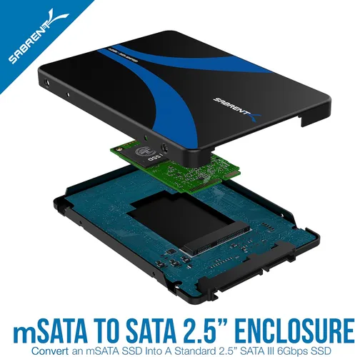 Vista 2 de Sabrent Adaptador de Carcasa de Aluminio mSATA a SATA III de 2.5 Pulgadas (EC-MSSA)