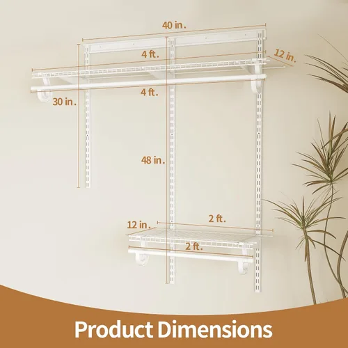 Vista 4 de PROWORX Kit de sistema organizador de armario expandible de 2 a 4 pies, estantería de alambre de metal blanco personalizado, estantes